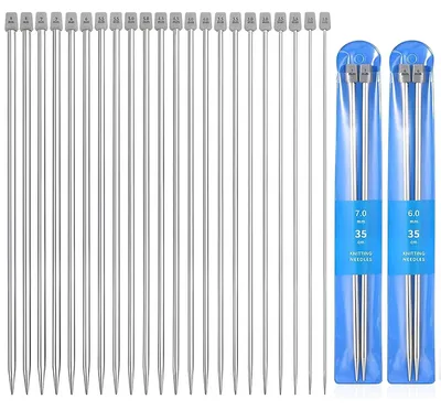 Stricknadel-Set 22-teilig, 25 cm, Metall, 11 Größen