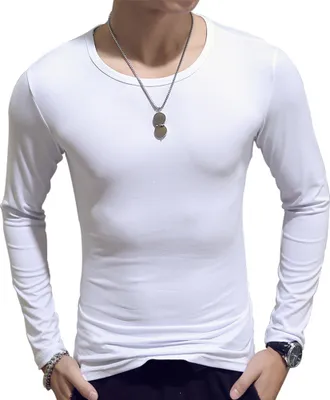 Produktbild von Lässige Männer Solid Color Slim T-Shirt Sport Bottoming Top-Weiß (Asiatische Größe:M)