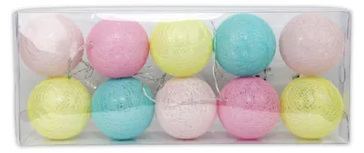 Immagine prodotto di Ghirlanda di luci 10 LED rosa giallo blu palline in poly rattan
