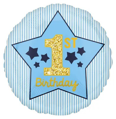 Produktbild von Folienballon 1. Geburtstag Stern Blau 43 cm für Jungen - Einheitsgröße