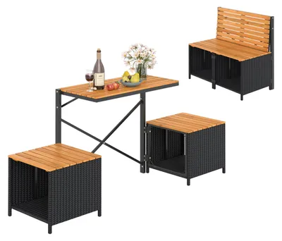 Produktbild von KOMFOTTEU Gartenmöbel Set aus Rattan, 2 in 1 Picknicktisch & Gartenbank, umwandelbares Balkonmöbel mit Metallrahmen & Stauraum, Sitzgarnitur outdoor, Sitzgruppe für Garten, Terrasse & Balkon