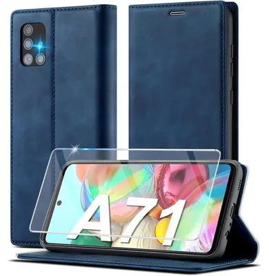 Produktbild von Klapphülle Kunstleder für Samsung Galaxy A71 mit Ständer und Kartenfächern, Blau