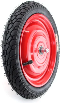 Produktbild von 2x Scheibenrad, Felge 12,5 Zoll mit 8mm verstärkter Achse, Reifen und Schlauch Autoventil, fertig montiert für Anhänger, DDR Handwagen, Laufrad