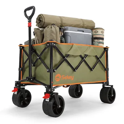 Produktbild von Sekey Faltbar Bollerwagen Klappbar Handwagen Gartenwagen 150kg Tragekraft Transportwagen, Olivgrün
