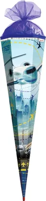 Produktbild von ROTH Schultüte groß Flugzeug 85 cm mit LED-Band eckig Rot(h)-Spitze Tüllverschluss Zuckertüte