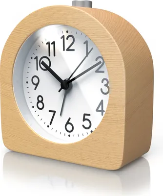 Produktbild von BEARWARE Wecker analog ohne Ticken – halbrund - Holz hell – Retro Design – beleuchtetes Ziffernblatt mit Licht – lautlos - Reisewecker - Weckton - Snoozetaste Schlummerfunktion – batteriebetrieben