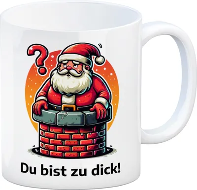 Produktbild von Weihnachtsmann Kamin Kaffeebecher und Spruch Du bist zu dick!