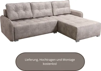 Produktbild von Ecksofa MORIS II mit Schlaffunktion - Ecke wechselbar - L-Form - Bettkasten, 3 Kissen, Beige