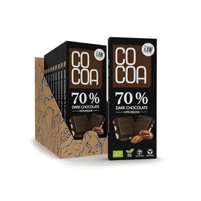 Obrázok produktu pre COA Horká pekanová čokoláda 70%, 10x40g, surové kakao, bez cukru, vegánska