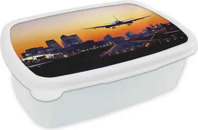 Produktbild von KitchenYeah® Lunchbox Brotzeit Brotdose 17x11 cm Flugzeug landet in London Kinder Brotzeitdose - Lunch Box - Kinder - Sandwich-Box - Schulbox - Lunch Boxen