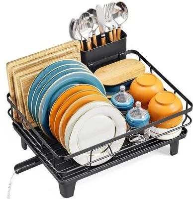 Image de Égouttoir compact pour évier, noir, avec supports à vaisselle et pieds surélevés