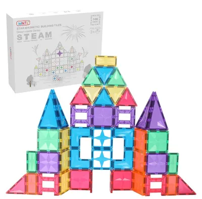 Productafbeelding van MNTL Magnetische bouwbord, kasteel, regenboogkleuren, 108 stuks