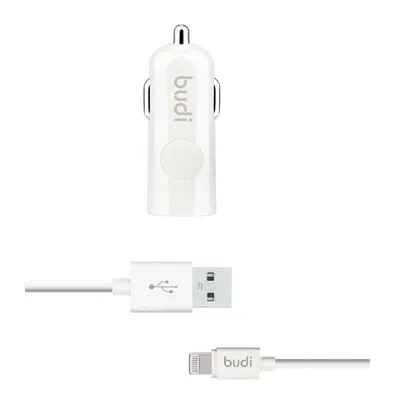 Produktbild von Budi, USB-Autoladegerät 12 W mit Lightning-Kabel 1,2 m, Weiß