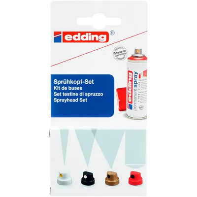 Produktbild von edding 5200 Permanent Spray Sprühkopf-Set - Set mit 6 Sprühköpfen - Austauschbare Sprühköpfe in 4 verschiedenen Sprühbreiten – Von feinen Linien (1 cm) bis zu großen Flächen (14 cm)