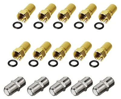 Produktbild von 10x F-Stecker 5x F-Verbinder Set 7,5 mm mit Gummidichtring für Koxial Antennenkabel Sat