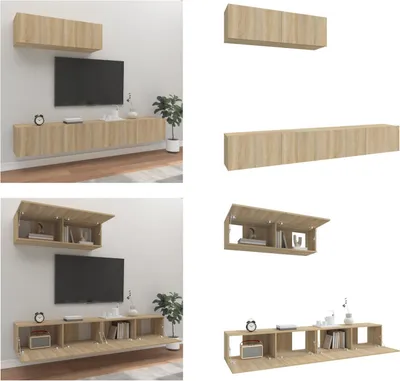 Produktbild von vidaXL 3 tlg. TV Schrank Set Sonoma Eiche Holzwerkstoff - TV-Schrank-Set - TV-Schrank-Sets - Wohnwand - Schrankwand