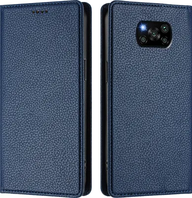 Produktbild von Litchi Leder Handyhülle für Xiaomi Poco X3 / X3 NFC / X3 Pro Wallet Kartenfächer Standfunktion Hülle Blau