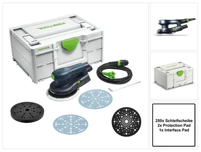 Immagine prodotto di Festool ETS EC 150/5 EQ-Plus levigatrice rotorbitale 400 W 150 mm brushless + 250x disco di levigatura + 2x pad di protezione + pad di interfaccia + systainer