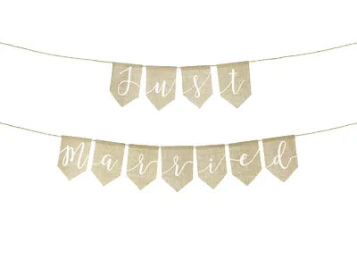 Zdjęcie produktu dla Baner girlanda ślubna, motywy: Just Married / Jute Banner