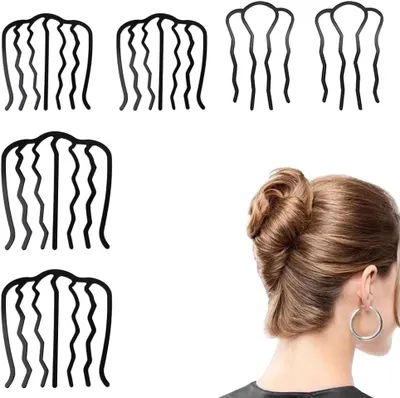 Produktbild von 6-teiliges U-förmiges Haarkamm-Set – Haargabel, Seitenkämme, Haarnadeln aus Metall