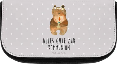 Produktbild von Mr. & Mrs. Panda kulturtäschchen Bär Kommunion - Grau Pastell - Geschenk, Organizer, Katholisch, Kosmetiktasche, kosmetiktäschchen, Teddy, Beautytasche, Taufkerze