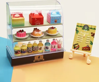 Produktbild von 1 Set Mini -Kuchenentheke realistische sichtbare dekorative Miniaturpuppenhauskuchen -Dessert -Ausstellungsständer für Geschenk