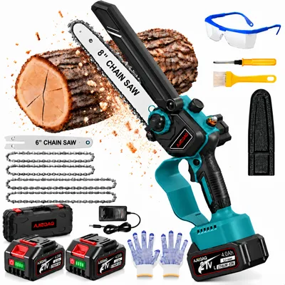 Zdjęcie produktu dla Akumulatorowa Piła Łańcuchowa 2 w 1 1000W 6/8", Brushless, Mini Piła z 2×21V 4,0Ah, 15 m/s, Automatyczne Smarowanie, Beznarzędziowe Napinanie Łańcucha
