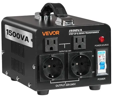 Immagine prodotto di Trasformatore di tensione VEVOR, 1500VA, trasformatore di potenza step-up/step-down, conversione da 110 V a 220 V e da 220 V a 110 V, con prese US e EU, cavo di rete, interruttore automatico