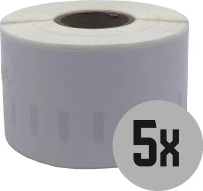 Produktbild von DULA Dymo kompatible Etiketten, S0722470 99018, 38 x 190 mm, Weiß, Permanent, 5 Rollen, 110 Etiketten pro Rolle