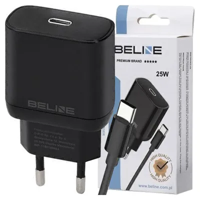 Productafbeelding van Beline oplader, 25W, USB-C + USB-C kabel, zwart