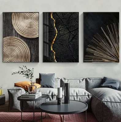 Produktbild von Omgoods – Set mit 3 modernen, abstrakten Leinwanddrucken für das Wohnzimmer