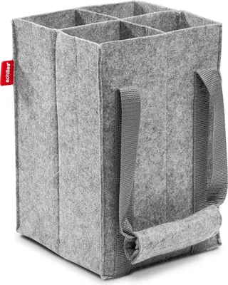 Produktbild von 4er Flaschentasche Filz – Kompakter Flaschenträger für bis zu 4 Flaschen – Für 1,5L Flaschen geeignet – Geräuschlos dank Filz-Trennwänden – Stabil & formfest bis 14kg – Reißfeste Trageriemen mit Klettgriff