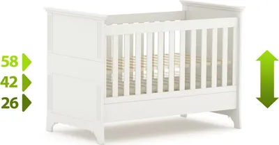 Produktbild von Timoore Clariss Babybett umbaubar in 2 Farben : Weiß mit Blockfüßen ohne Bettkasten Ausführung: Weiß mit Blockfüßen Bettkasten: ohne Bettkasten