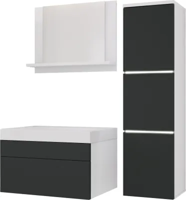 Produktbild von Badmöbel Set in Weiß/Anthazit, Badezimmermöbel set, Badezimmer Set Möbel