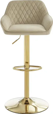 Produktbild von 2er Set Barhocker - Samt & Metall in Gold - Höhenverstellbar - Beige - TAVOA