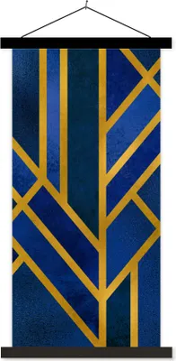 Produktbild von MuchoWow® Textilposter Gold - Blau - Luxus 60x120 cm mit schwarzem Rahmen - Magnete