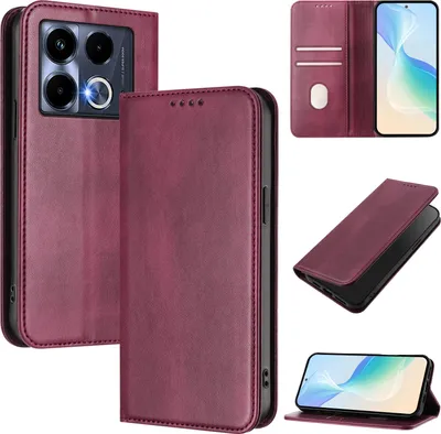 Produktbild von Handyhülle für Infinix Note 40 4G, Vintage Leder RFID Schutz Kartenfach Standfunktion Magnetische Klapphülle Rot