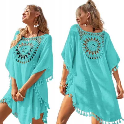 Obrázek produktu pro Tunika - Plážová tunika - Plážové pareo - Letní šaty - Dámské - Vzdušné boho šaty - Modré