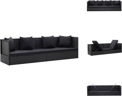 Produktbild von vidaXL Garten-Sofabett mit Kissen Poly Rattan Schwarz -  Sonnenliegen