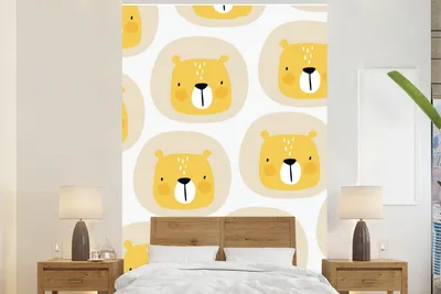 Produktbild von MuchoWow® Fototapete für Wohnzimmer oder Schlafzimmer Wandtapete Vinyl Motivtapete Löwen - Tiere - Illustration - Kinder - 155x240 cm - Tapete