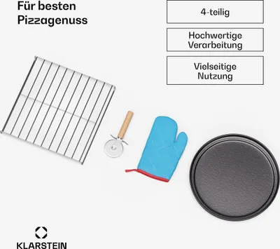Produktbild von Klarstein PizzaForno Pizzaofen-Zubehör - 4-teiliges Set, Premium-Pizzaschneider, Pizzapfanne, Hitzeschutz & Pizzaständer für perfekte hausgemachte Pizza