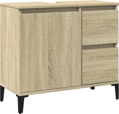 A product shot of a wooden cabinet with drawers and a door, shown against a white background.