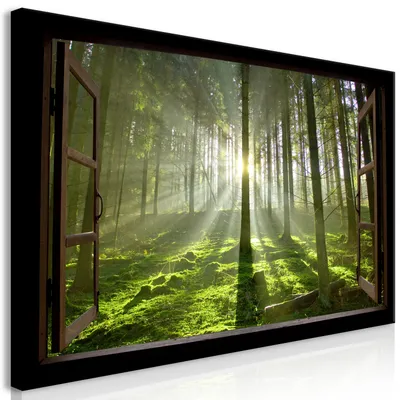 Produktbild von Wandbild Mega XXXL Fensterblick 250x125 cm Einteiliger XXL-Format Kunstdruck zur Selbstmontage Leinwandbilder moderne Bilder DIY Wanddekoration Wohnung Deko Wald Landschaft c-C-0387-ak-e