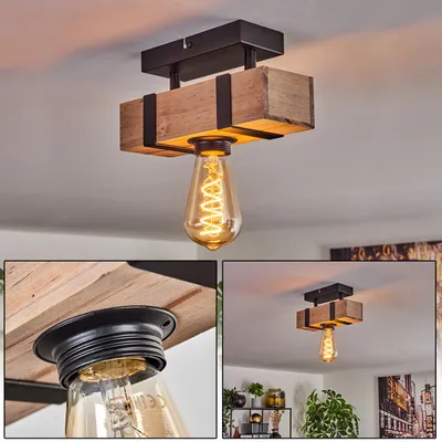 Produktbild von Bollengo moderne Deckenlampe aus Metall/Holz in Schwarz/Natur