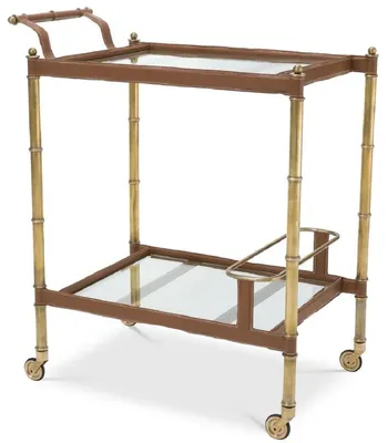 Produktbild von Casa Padrino Luxus Servierwagen Vintage Messingfarben / Braun 74 x 44,5 x H. 84 cm - Hotel Restaurant Gastronomie Trolley - Luxus Accessoires