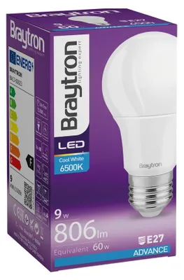 Immagine prodotto di Lampadina LED Braytron E27 da 9 W, A60, 6500 K, bianco freddo, a forma di lampadina, 806 lumen