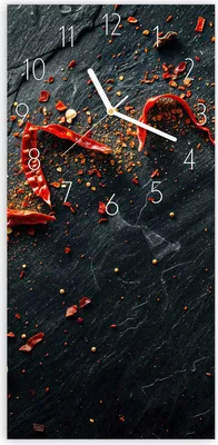 Produktbild von Wanduhr aus Glas mit Motiv Chili Auf Schiefer- 30 x 60 cm - inkl. Aufhängesystem