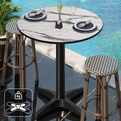 Produktbild von CPBL | HPL Compact Bistro Stehtisch | Ø 60 x 110 cm | + Zusatzgewicht | Weiß Marmor / Schwarz | Bistrotisch Gastro Steh Tisch