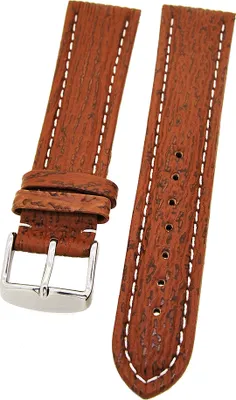 Produktbild von Uhrenarmband Haifischleder gepolstert Hellbraun mit weißer Naht 18mm