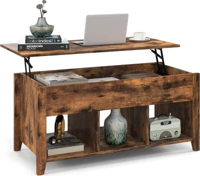 Produktbild von COSTWAY Konferenčný stolík výškovo nastaviteľný, bočný stolík s úložnými priestormi, rozkladací stolík 105x52x49-63cm, Vintage